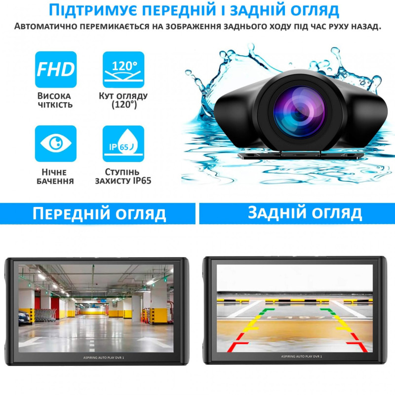 Автомобильный монитор Aspiring Auto Play DVR 1, CarPlay, Android auto