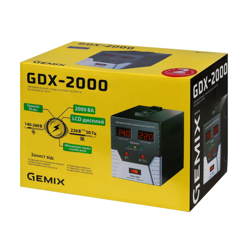 Релейний цифровий стабілізатор напруги Gemix GDX-2000 (1400 Вт / 2000 ВА)