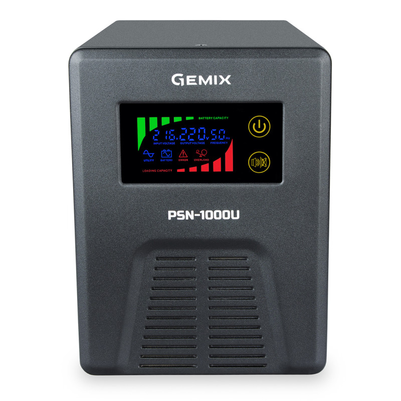 ДБЖ Gemix PSN-1000U LCD, 1000ВА/600Вт, 7/9/13A, 3xEURO Schuko