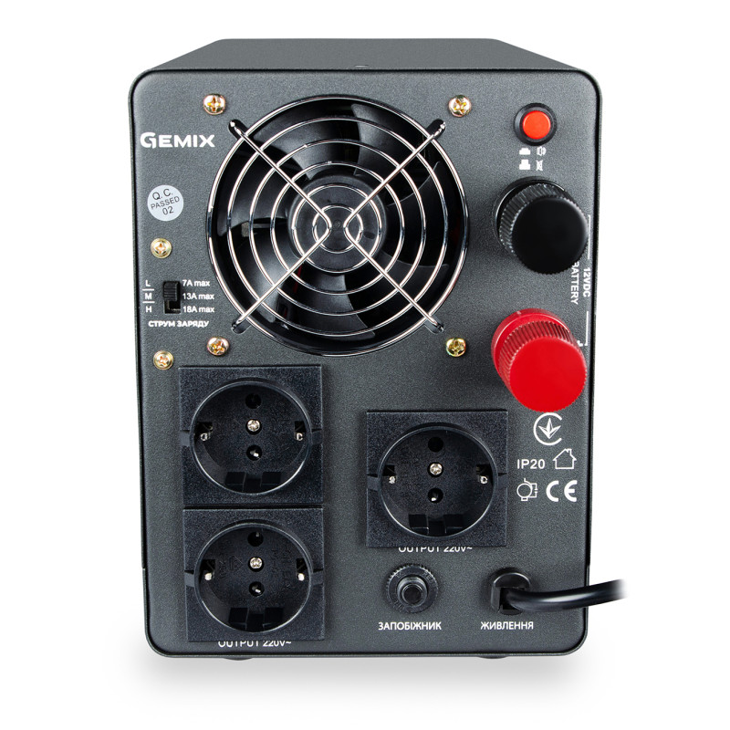 ДБЖ Gemix PSN-1200U LCD, 1200ВА/800Вт, 7/13/18A, 3xEURO Schuko