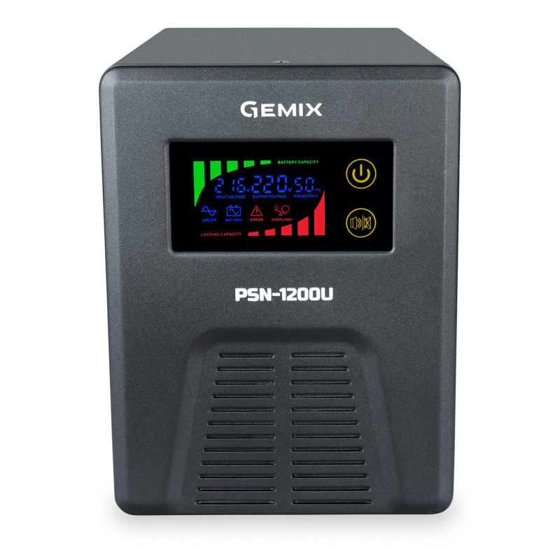 ДБЖ Gemix PSN-1200U LCD, 1200ВА/800Вт, 7/13/18A, 3xEURO Schuko