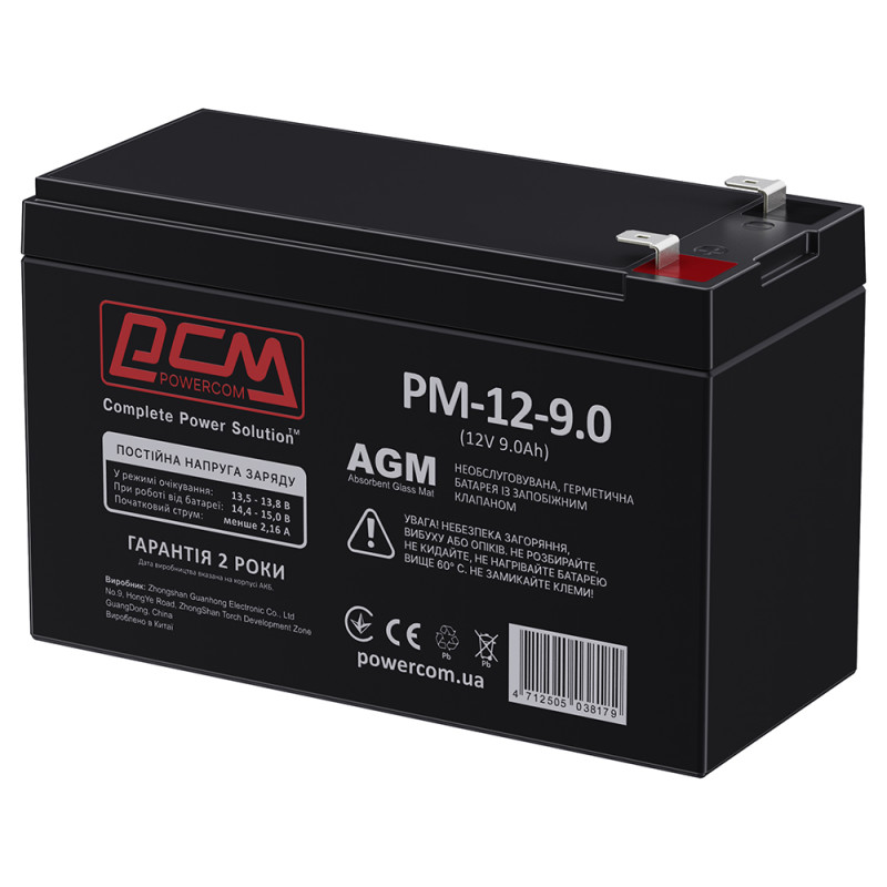 Акумуляторна батарея Powercom PM-12-9.0 (12V 9.0Ah, AGM VRLA)