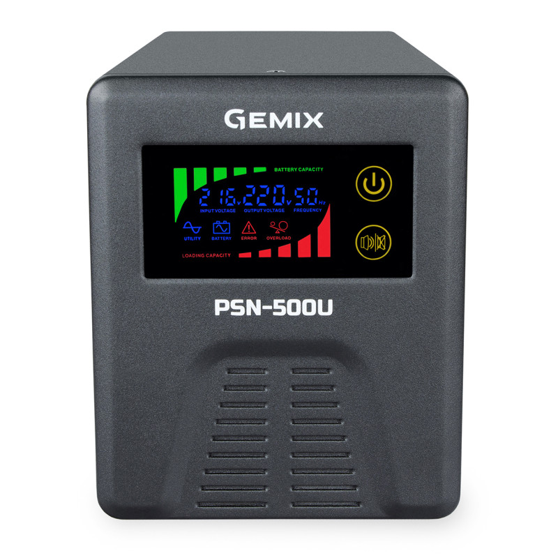 ДБЖ Gemix PSN-500U LCD, 500ВА/350Вт, 5/7/9A, 2хEURO Schuko